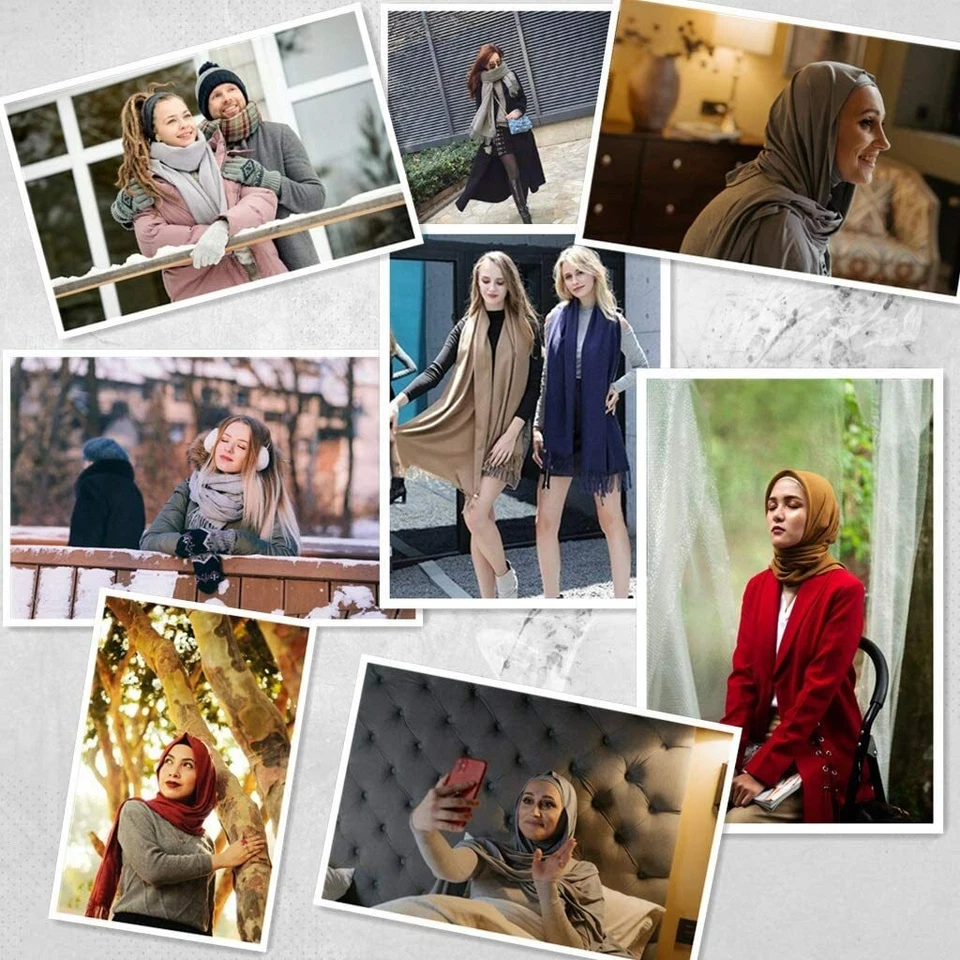 Pashmina Cachemira Bufanda Chal Envoltura Estola Lisa Seda Suave Mujeres Hombres Lana Cálida Suela Foto 3 de 4