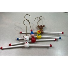 Vintage Hand Painted Wood Metal Layette Hangers Circus Theme Set of Four