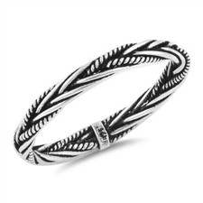 Sterling Silver Bali Textured And Smooth Weaved Band Ring 3 MM