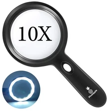 Magnifying Glass with Light 10X Magnifier Lighted Handheld Coin Eye Lens Large