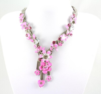 Pink Austrian Rhinestone Crystal Stunning Floral Necklace Earring Set A 481810