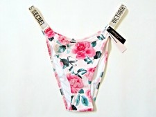 NEW Victoria Secret SHINE STRAP Call Me Rose LOGO BRAZILIAN BIKINI SWIM BOTTOM L