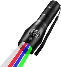 4 in 1 Multicolor RGBW LED Flashlight 300 Lumen Zoomable One Mode Hunting Torch