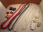 Vintage Lot of Costume Jewelry Red White Blue Beaded Necklaces Earrings Monet