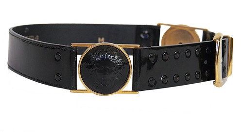GIANNI VERSACE Vintage Medusa Head Belt Patent Leather Black Size EU 70 US 28 - Picture 2 of 10