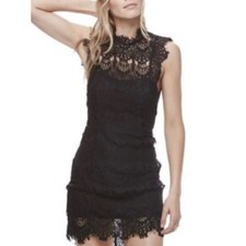 Free People Short Black Crochet Lace Daydream Bodycon Slip Dress XS $138