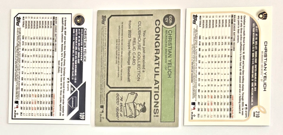 Christian Yelich 2023 Topps Heritage Clubhouse Collection Relic #CCR-CY Brewers - Image 2 of 2