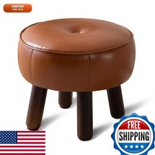 13in Round Faux Leather Pouf Ottoman Foot Stool