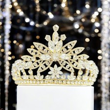 Gold Tiara, Floral Tiara, Flower Girl Tiara, Clear Crystal Tiara, Princess Crown