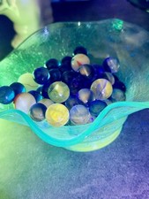 EXTREME GLOW Marbles Collection UV Reactive In UV Aqua Crackle Ruffle Bowl