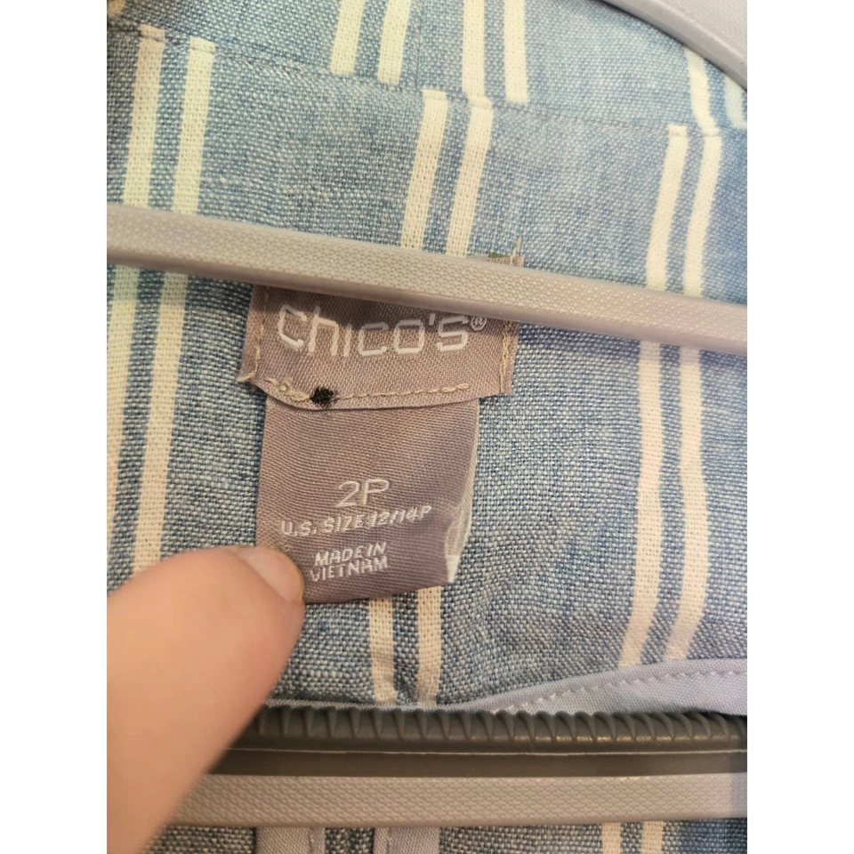 Blazer abierto grande pequeño 12/14 nuevo sin etiquetas CHICO'S mezcla de algodón índigo rayas cambray Foto 4 de 4