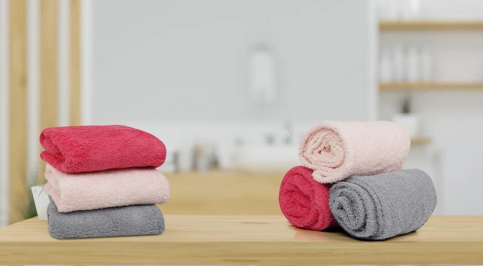 Paquete de 3 toallas envolventes para el cabello 100 % algodón para mujer - multicolor - toalla para la cabeza aprox. Foto 4 de 4