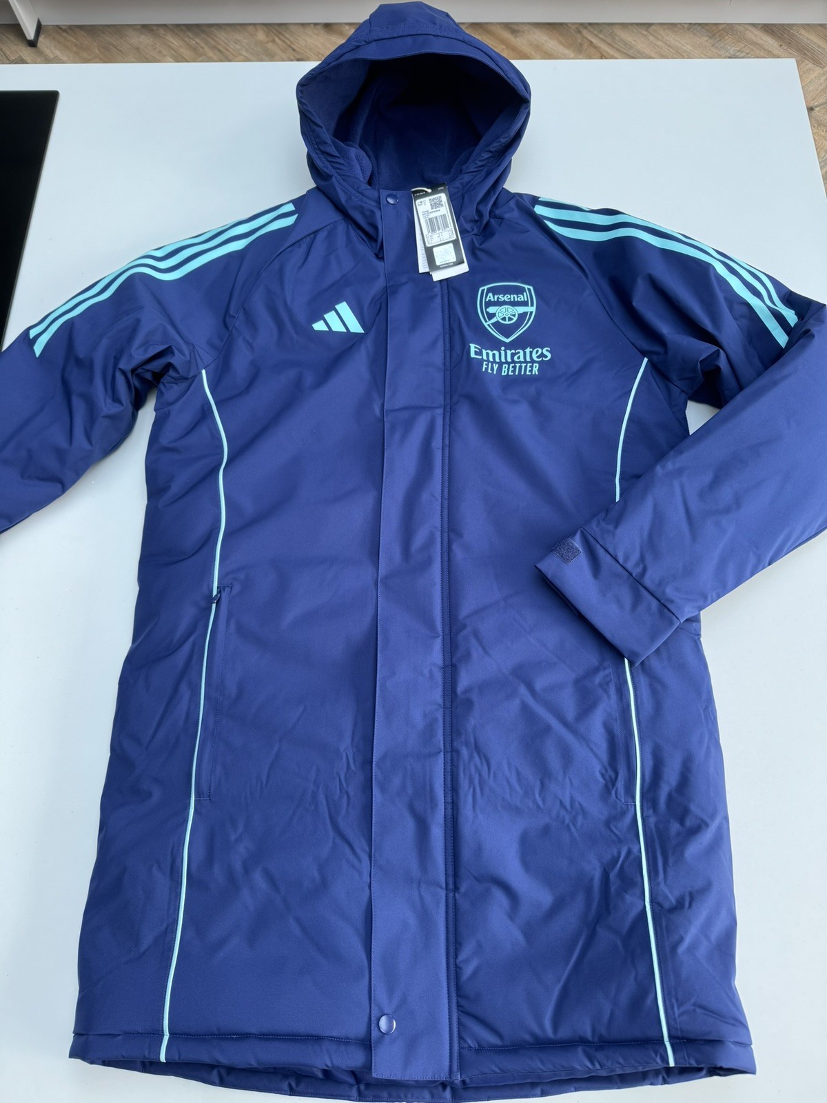 Arsenal Adidas 24/25 Navy Stadium Parka Coat Jacket size Small S. BNWT. P2P 23”