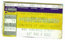 Rob Zombie 3/9/02 Corpus Christi TX Rare Ticket Stub