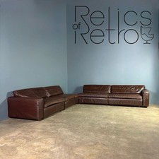 Large De Sede DS76 Style Brown Leather Modular Sofa Mid Century Vintage Retro