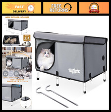 Elevated Insulated Outdoor Cat House for Winter, Waterproof Cozy Bed - Large