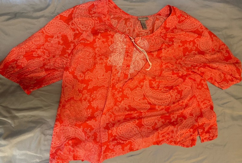 Catherines 3X (26/28W) Red and White Paisley Blouse – 100% Cotton