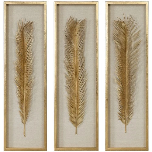 Uttermost 04176 Palma Wall Accent Gold and Neutral Linen with Gold Leaf - Picture 1 of 6