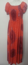 CM Orange/Purple Paisley Smocked Square Neck Puff Sleeve Maxi Dress M 328-12