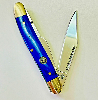 TROPHY STAG  3.9'' Stockman  --  BLUE BONE Handles - STAINLESS  -- ((NEW)) in BOX