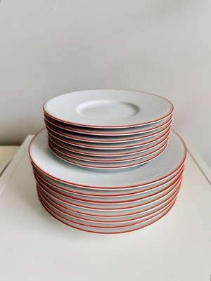 (15) Dansk Tapestries Damask Red by Jack Lenor Larsen Salad Plates & Saucers VTG
