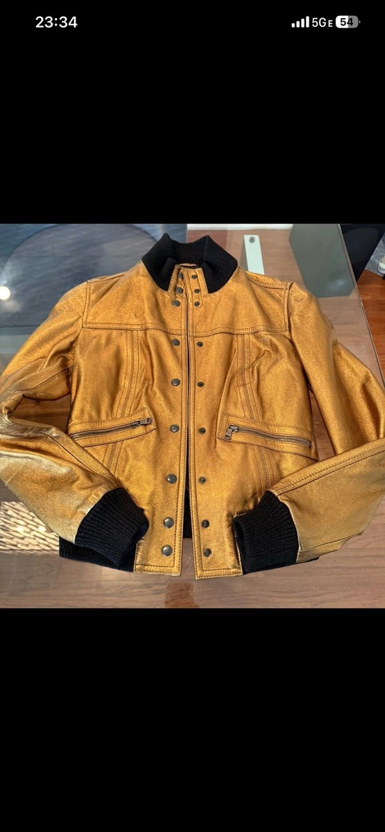D&G Gold Leather Jacket Size 40 View 3