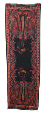 ETRO Black & Multicolor Paisley Cashmere Twill Fringed Stole Scarf