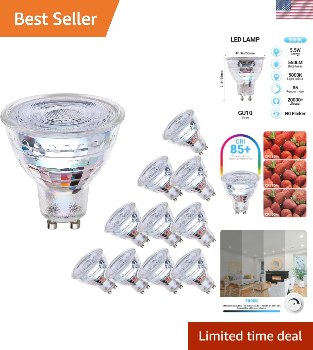 5.5w Dimmable Daylight 5000k Full Glass Recessed Track.
