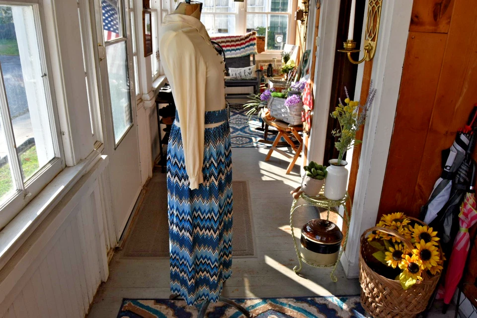 Maxi Vestido Chevron Vintage Años 70 Manga Larga Mod Con Cinturón Talla Mediana Foto 3 de 4