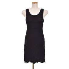 Chanel Black Crochet Dress 38 Women's Rayon Nylon Sleeveless U-Neck Mini