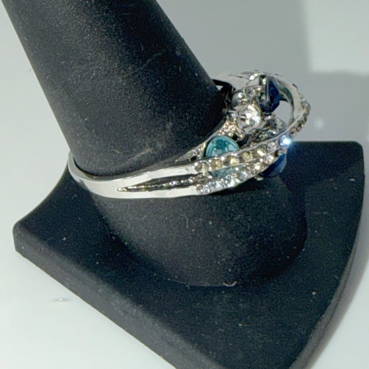 Blue Statement Ring Size 10 Silver Tone High Spar… - image 2