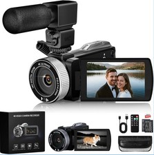 Camcorder Video Camera 4K 48MP with IR Night Vision, 18X With Mic for Vlogging
