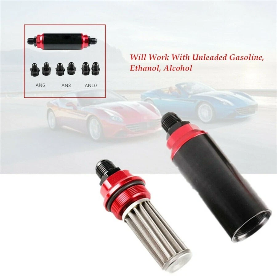 44mm 40 Micron Racing Inline Fuel Filter With AN 6 8 10 Fit Adapter For Car - Imagem 3 de 4