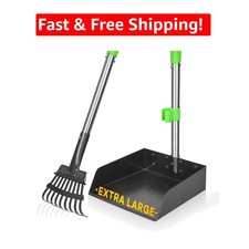 Sturdy Metal Dog Pooper Scooper Set Long Handle Rake and Tray for All Sizes