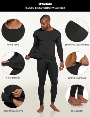 TSLA Men's Thermal Underwear Set Soft Fleece Lined Long Johns