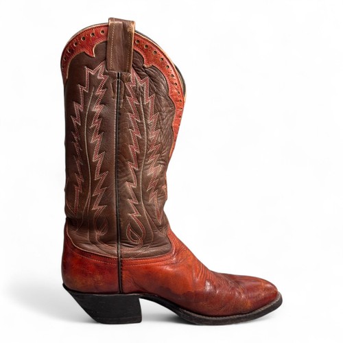 Botas de Vaquero Laramie Hechas a Mano de Colección Cuero Marrón Pull On Western TALLA 10B - Imagen 3 de 18