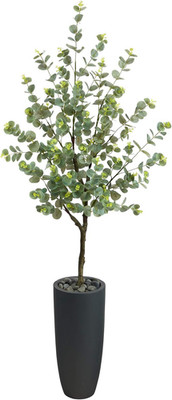 5Ft Eucalyptus Artificial Tree with Stylish Gray Planter for Home Decor