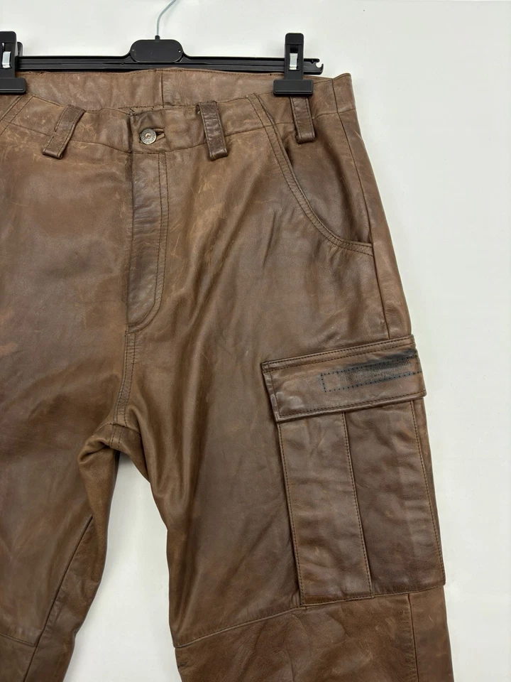 Pantalones Harley Davidson de Colección Años 90’s para Hombre 34x34 Carga Cuero Marrón Cremallera al Tobillo Foto 3 de 4
