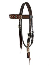 Showman Two Tone Argentina Cow Leather Browband Headstall w/ Aztec Beaded Inlays