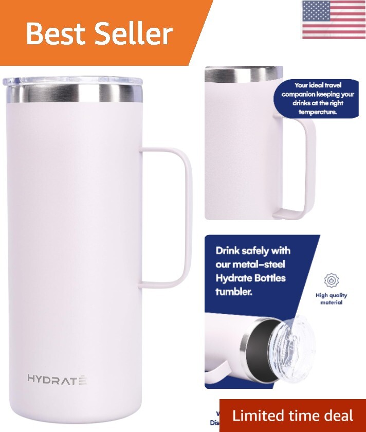 32oz Light Gray Stainless Steel Tumbler with Handle for Coffee and Travel Use