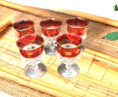 Kings Crown Tiffin Flashed Ruby Thumbprint 4 1/4'' Wine Glasses Set Of 5