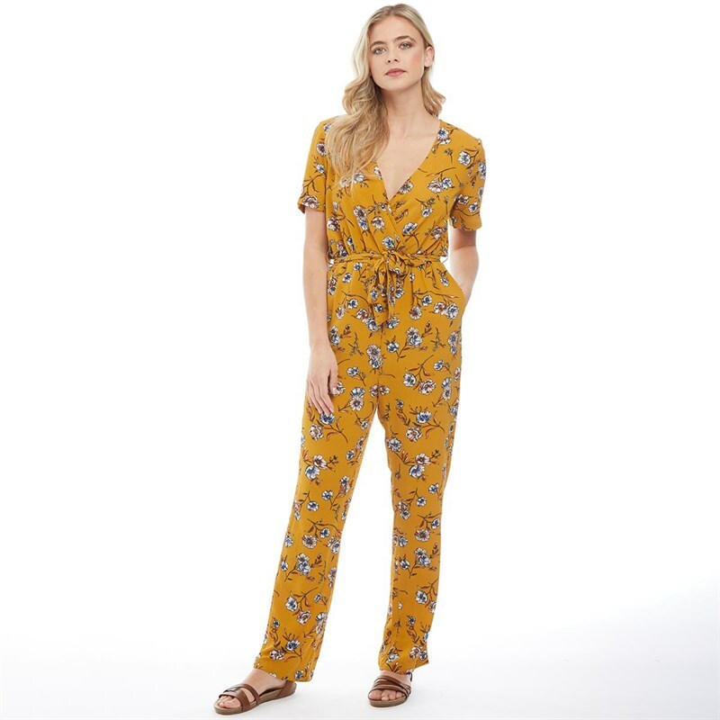 New Only You Yellow Mustard Floral Jumpsuit Sz UK 10