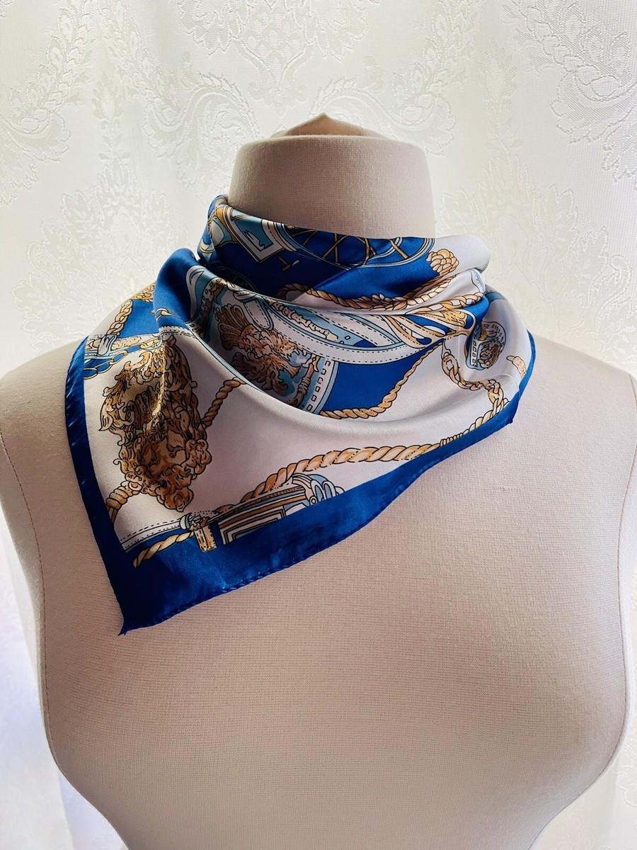 Blue Fashion Scarf Silk Satin Glossy Finish 19” Square For  display picture 3