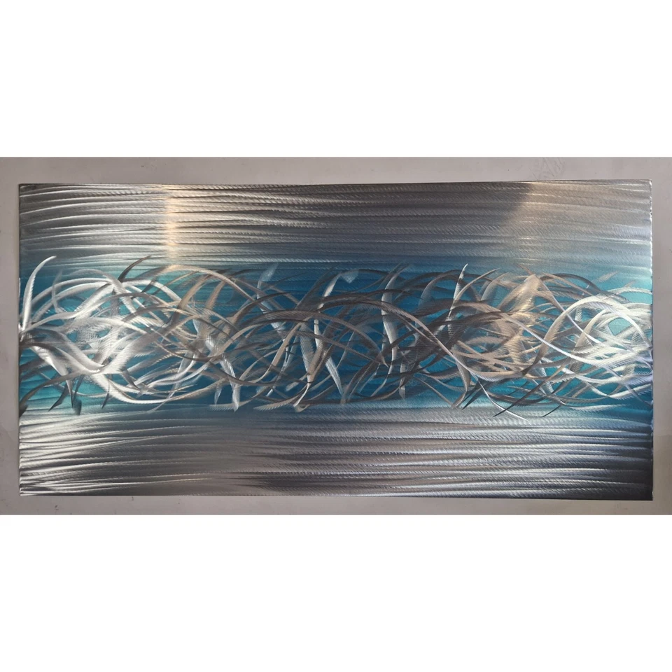 Modern abstract Contemporary metal wall art. Charged. Teal and Silver  - Image 3 of 3