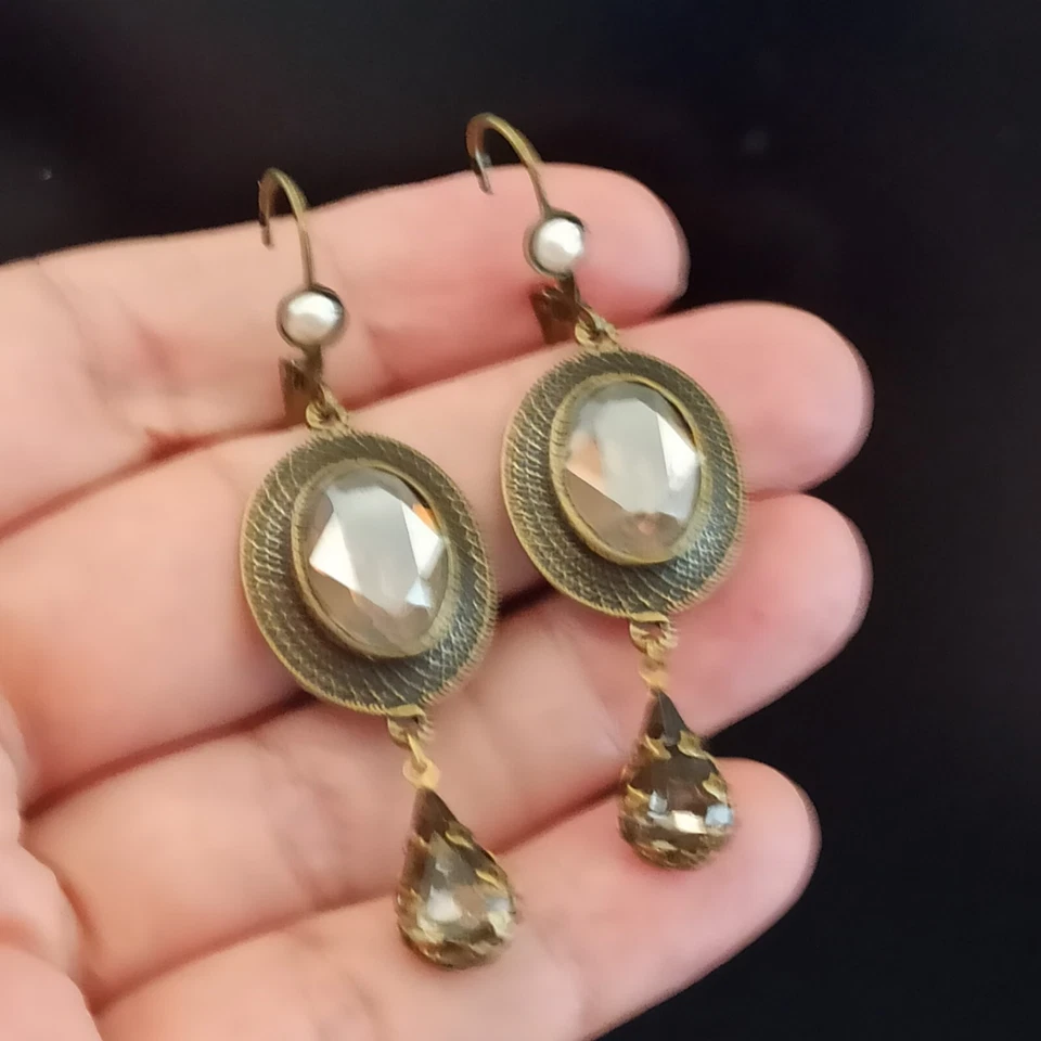 Pendientes Michal Negrin Grandes Gris Ahumado/Marrón Ovalados Facetados Cristal Brillante Deco Foto 2 de 4