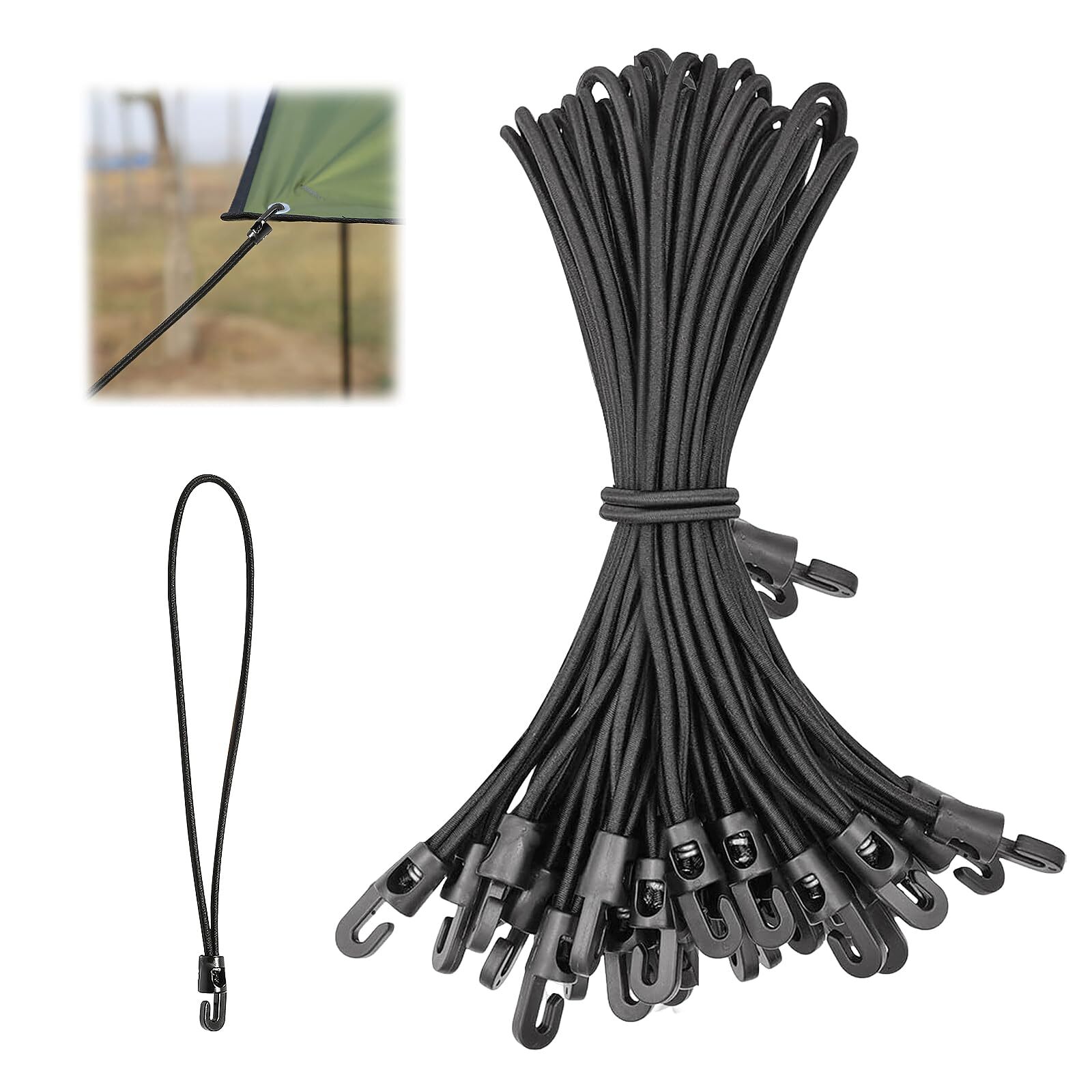 Spannfix, 16 pezzi, elastico da 26 cm, con gancio, colore nero, in gomma, (e1x)