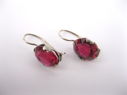 EARRINGS SILVER 875 Ruby corundum stones Soviet Union USSR Vintage Original - Picture 11 of 23