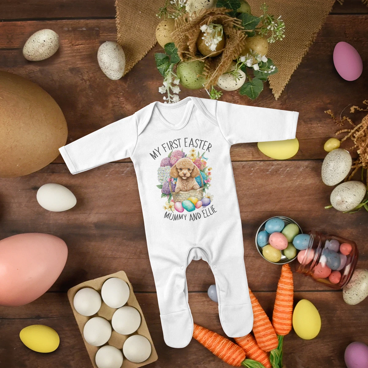 Personalised My First Easter Romper Suit Poodle Baby 1st Sunday