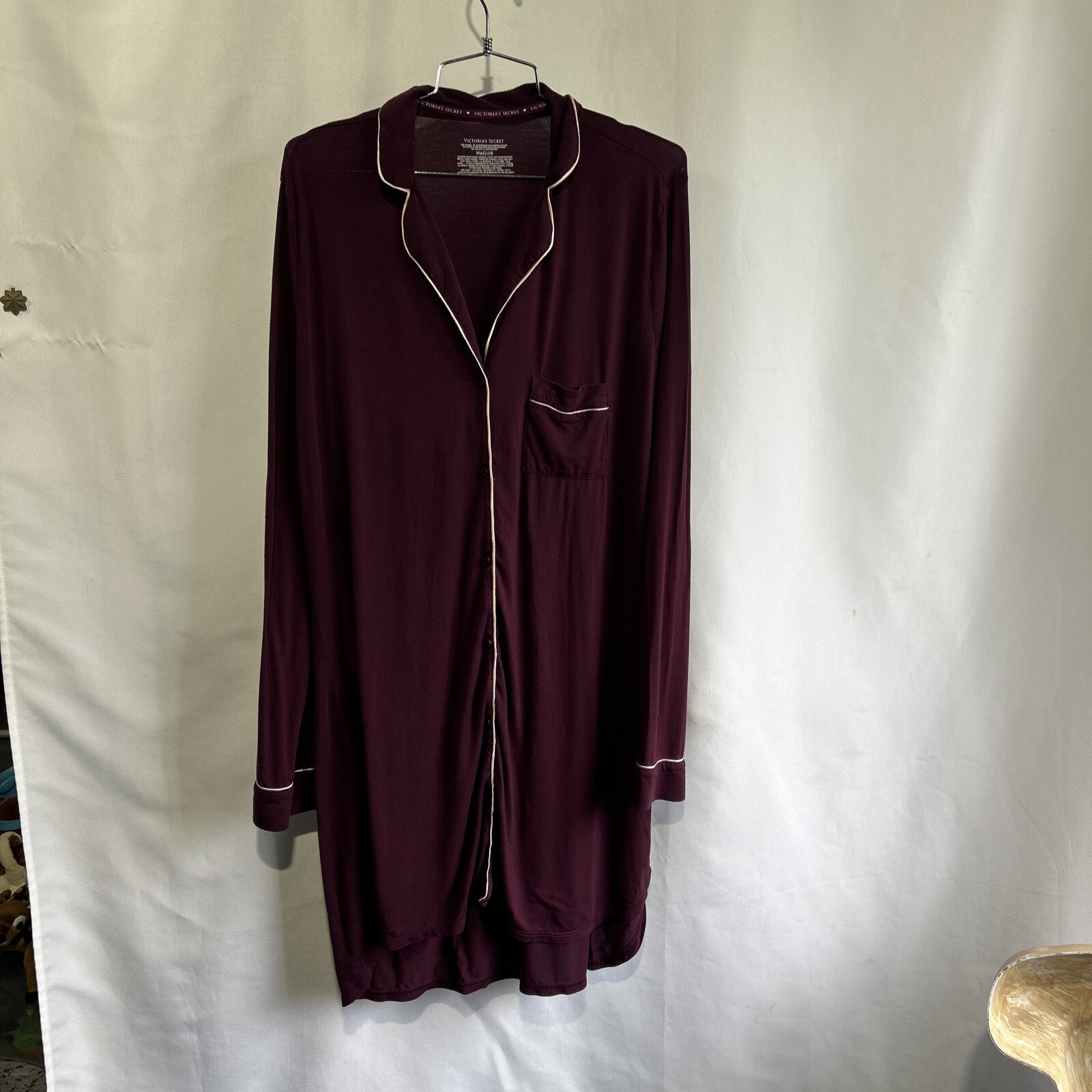 Victoria Secret Button Burgundy Sleep Shirt Sleep Dress Women’s Size L Sleepwear