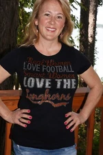 Longhorns  Real Women Love Football rhinestone  bling short sleeve shirt sz XS